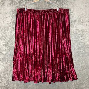 ModCloth Women Wine Red Elastic Waist Full Pleated Velvet Midi Pull On Skirt 4X